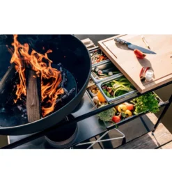 FIRE KITCHEN Mit BOWL 57 Plancha-Grillset Tief -Camping Förderung feuerschale bowl 57 hoefats fire kitchen mobile outdoor kueche plancha grillset holzarbeitsplatte edelstahleinlegeboeden 1000 4 26345