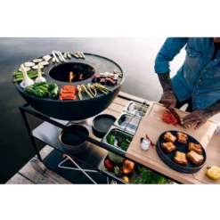 FIRE KITCHEN Mit BOWL 70 Plancha-Grillset Tief -Camping Förderung feuerschale bowl70 plancha grillset tief hoefats fire kitchen outdoor kueche mobil grillen auf drei ebenen 1000 3 26346